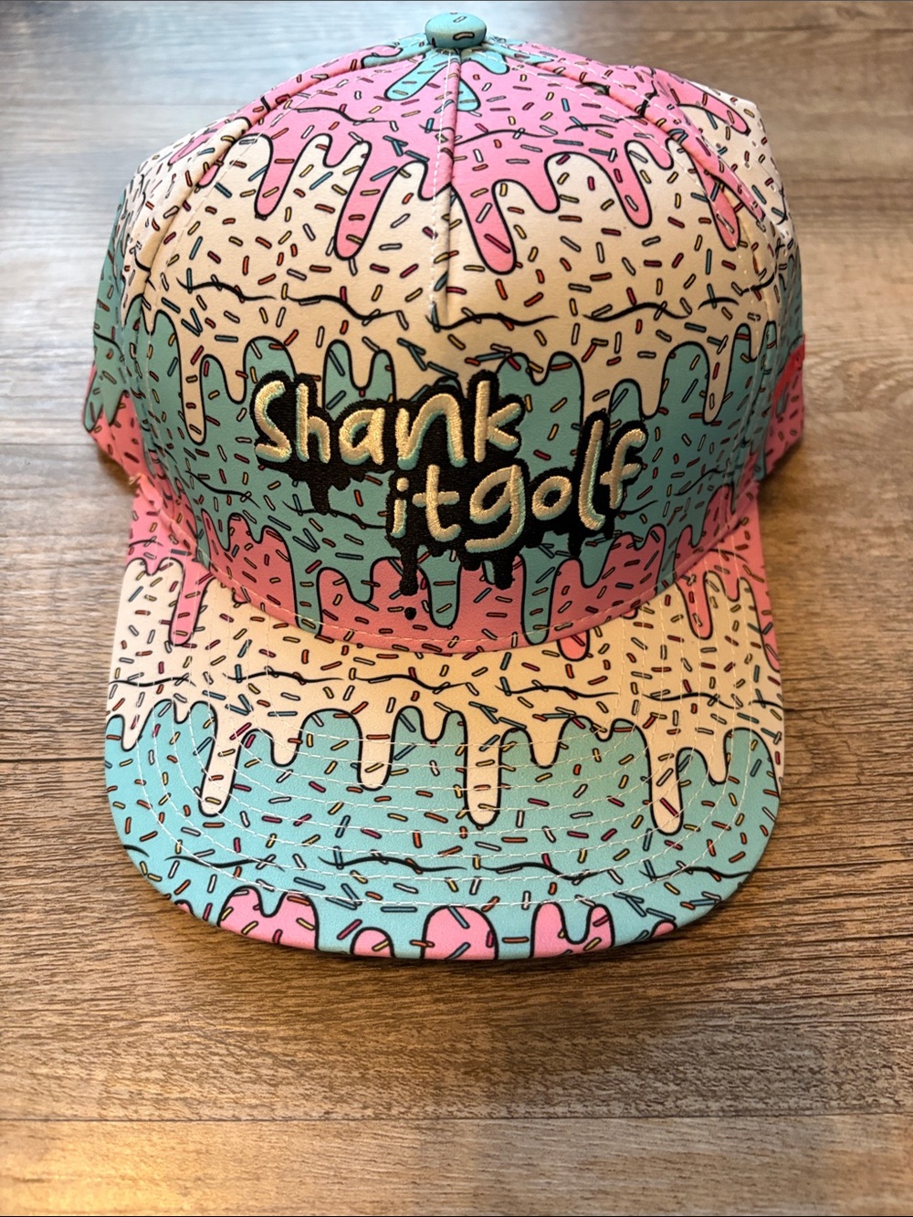 Shank It Golf Drippy Ice Cream Print Snapback Hat - Pastel Pink & Aqua
